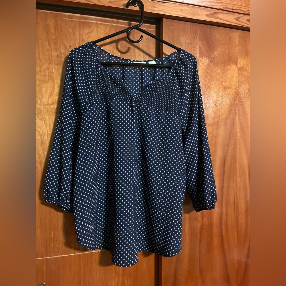 Large navy polka dot blouse